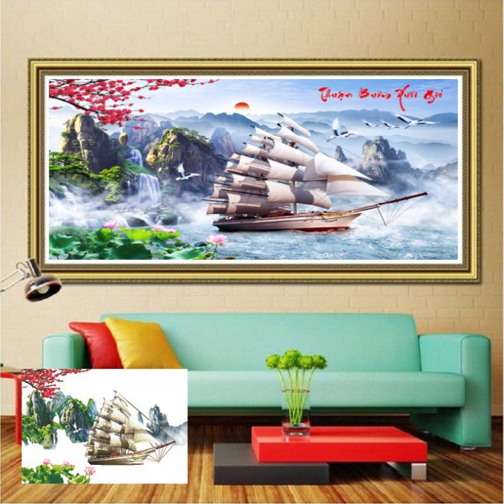 Tranh đính đá thuận buồm xuôi gió KT:130x75cm. Tranh đính đá tự làm.