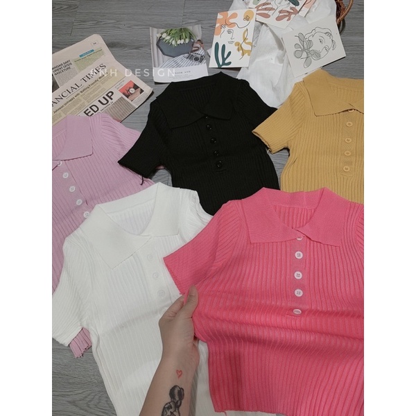 Áo len tăm polo cổ bẻ cài khuy
