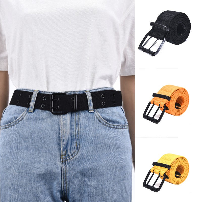 Hbvn belle Thắt Lưng Canvas Phối Hai Hàng Lỗ Phong Cách Punk Harajuku Mới Cho Nam Và Nữ Jea