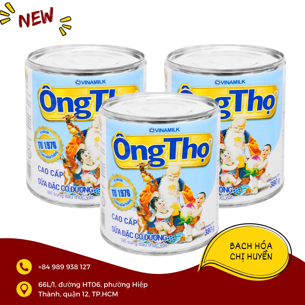 Sữa đặc có đường Ông Thọ trắng nhãn xanh lon 380g