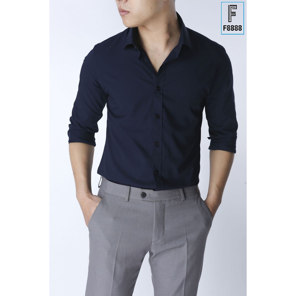 Áo sơ mi dài tay áo kiểu đẹp công sở hàn quốc nam F8888 màu Tím Than Vải Trượt
