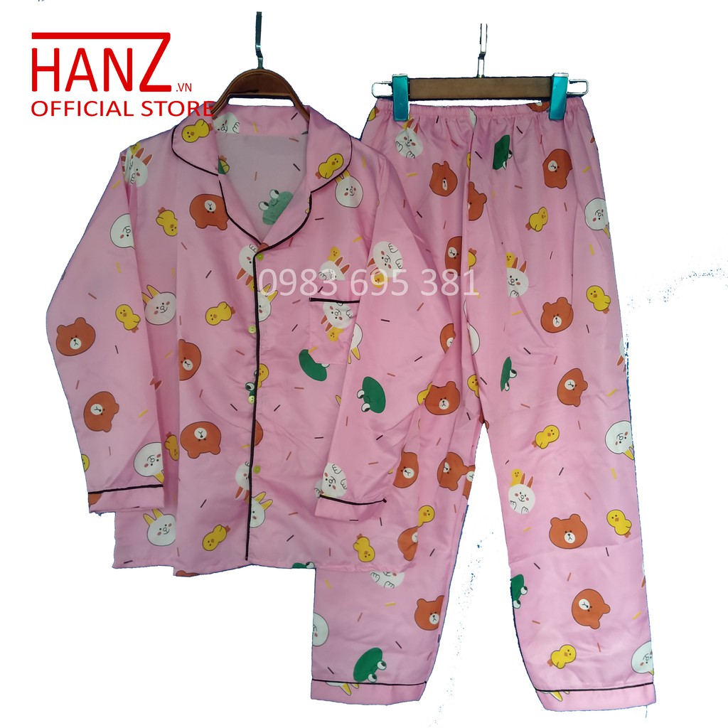 Bộ ngủ pijama lụa kate thái áo dài quần dài bộ mặc nhà Hanz.vn mềm mại dễ thương H 1 Hồng Gấu Vịt