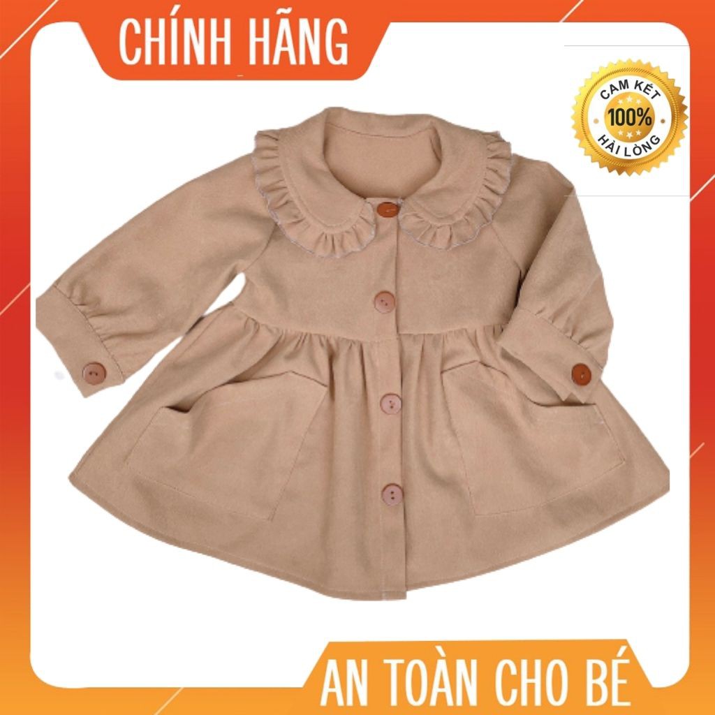 Váy Bé Gái💕FREESHIP💕Váy Trẻ Em Màu Nâu Nhạt Cổ Xếp Bèo 2 Túi Dày Dặn Phong Cách Hàn Quốc Sành Điệu Cho Bé Từ 1-8 Tuổi