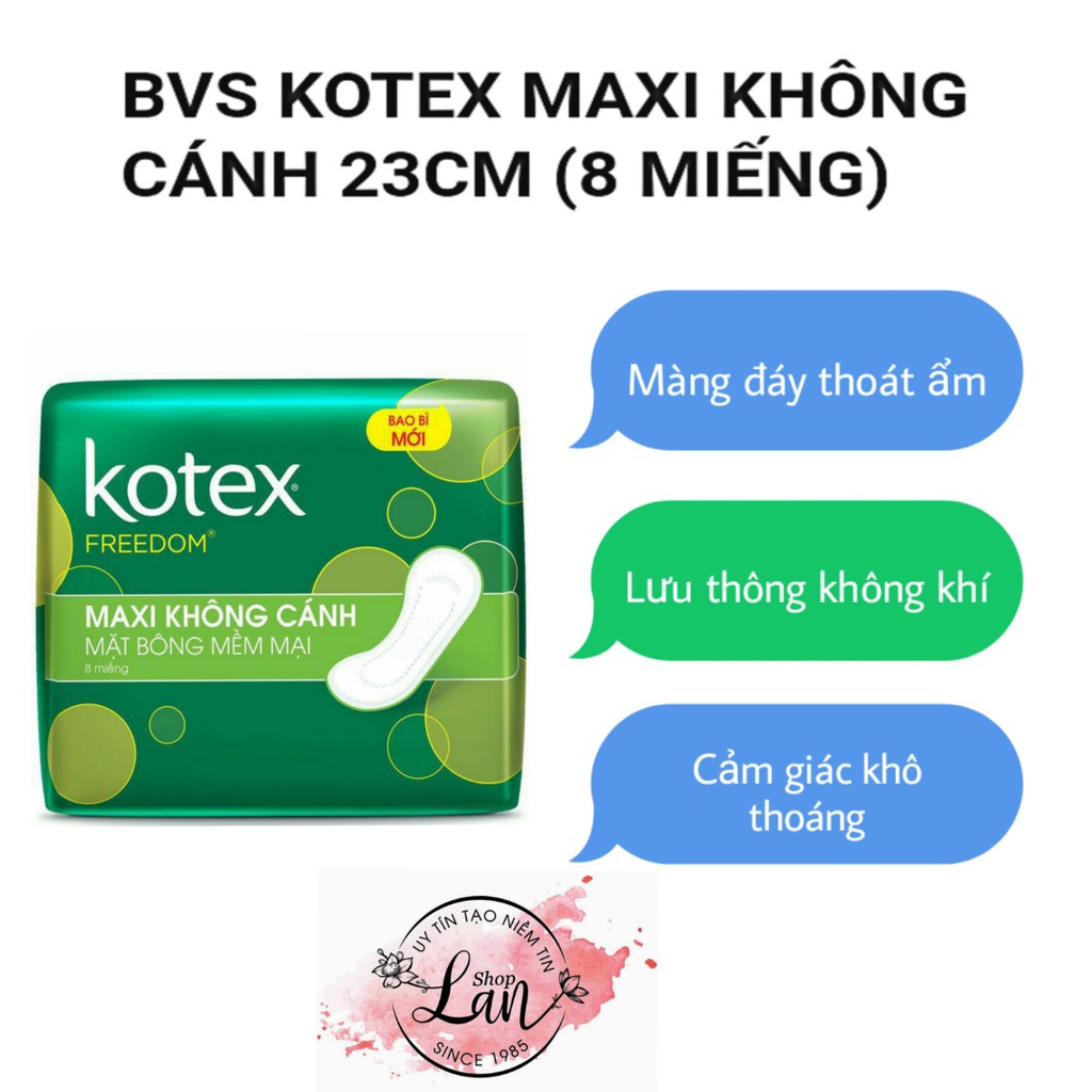 Băng vệ sinh Kotex Freedom mặt bông mềm mại maxi không cánh gói 8 miếng