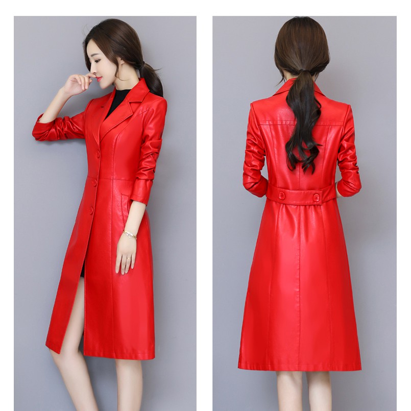 ÁO KHOÁC DA NỮ DÁNG DÀI CỔ VEST