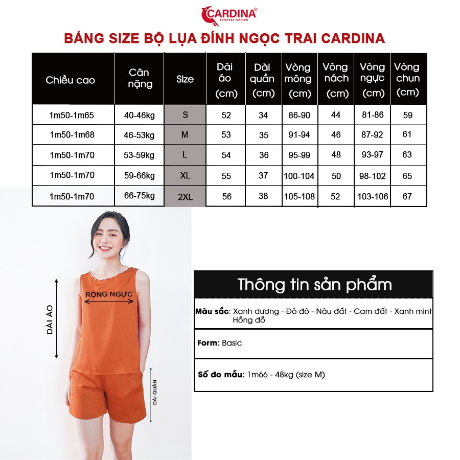Đồ Bộ Nữ 𝐂𝐀𝐑𝐃𝐈𝐍𝐀 Chất Lụa Satin Cao Cấp Quần Đùi Áo Sát Nách Cổ Đính Cúc Ngọc 2SF20
