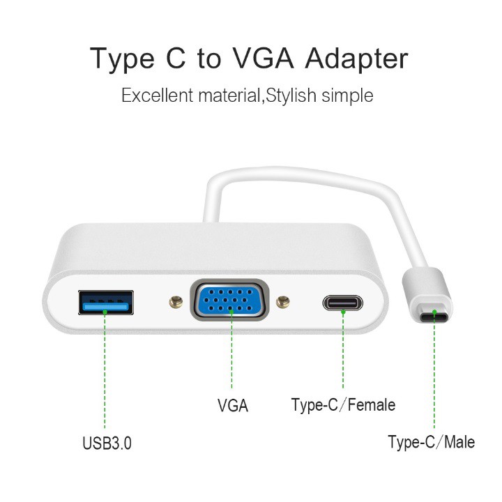 Bộ chuyển đổi Type C ra VGA + USB 3.0 + Type C