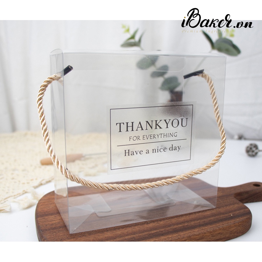 Hộp đựng bánh kẹo mica trong - Tag thank you