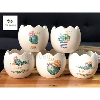 Chậu cây gốm sứ in, trứng to