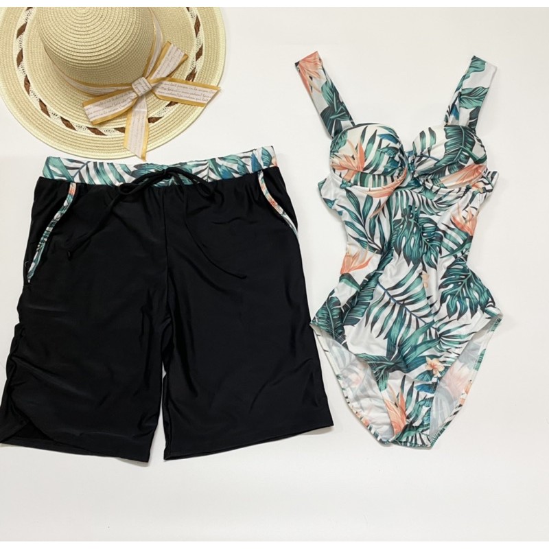 Set đồ bơi nam nữ hoạ tiết lá cây