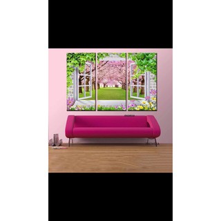 Bộ 3 tấm cửa sổ vườn hoa đào đẹp cho phòng khách đẹp và rộng hơn