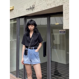 Áo Sơ Mi Tay Ngắn Nam Nữ Form Rộng- kiểu áo sơ mi cổ vest unisex chất vải lụa Ulzzang