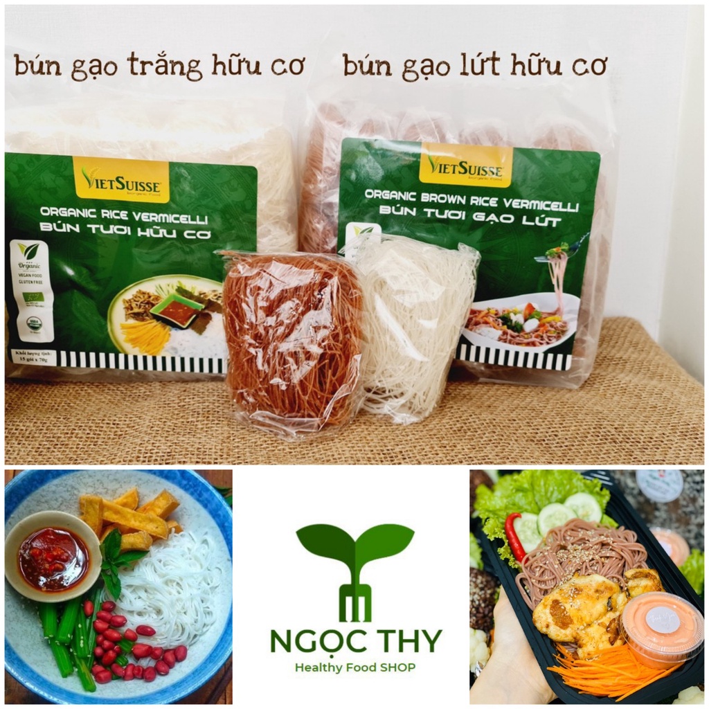 Bún tươi gạo lứt hữu cơ 100% organic sấy khô Vietsuisse gói 1.05KG (15 gói 70gr)