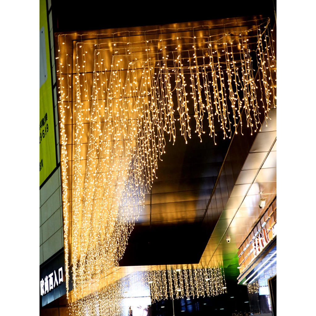 Dây đèn led thả mành rèm ngoài trời, trang trí sân vườn, quán cafe