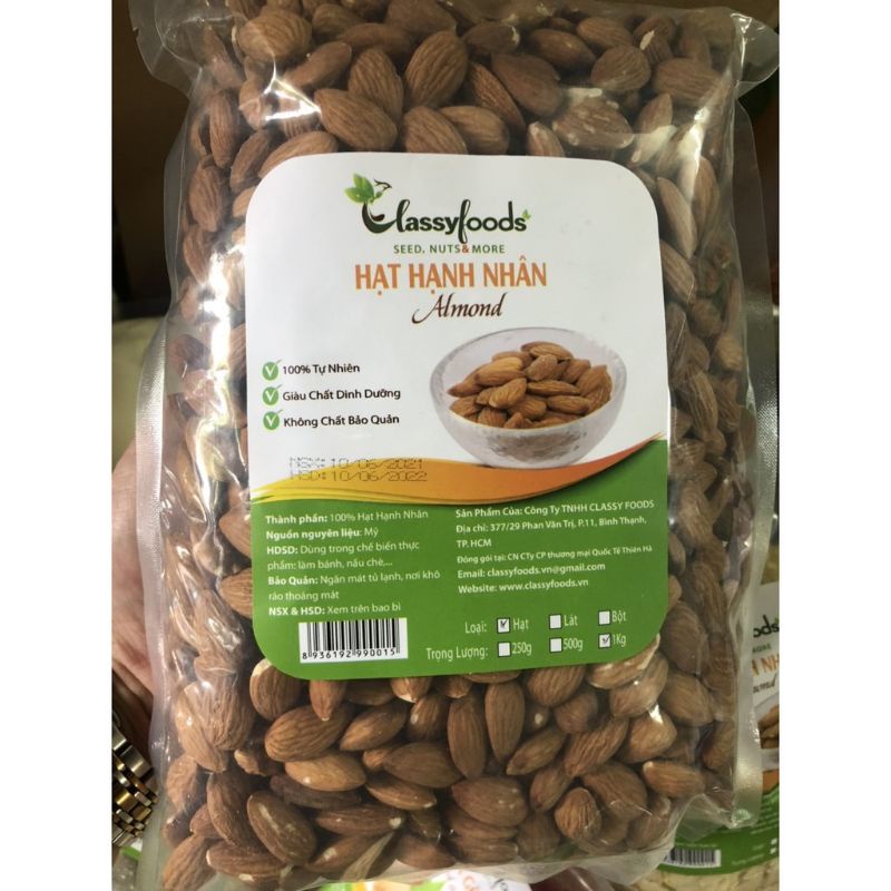 Hạnh nhân hạt chưa rang ⚡ LOẠI NGON ⚡ 1kg hạnh nhân  thơm, giòn. hơi ngọt, ăn rất bắt miệng