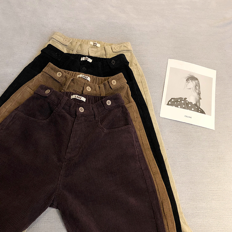 Quần Nhung Dài Lưng Cao Ống Suông Xinh Xắn Đơn Giản 31812