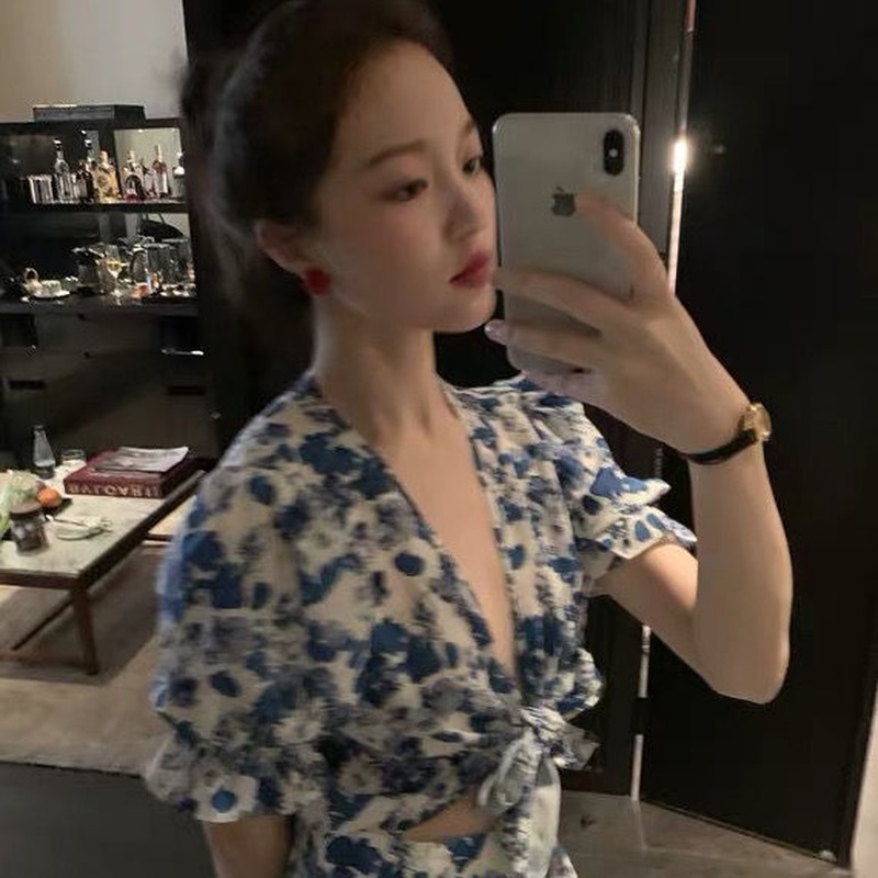 Đầm Hoa Dáng Ôm Cột Nơ Phong Cách Hàn Quốc Thời Trang Xinh Xắn Cho Nữ