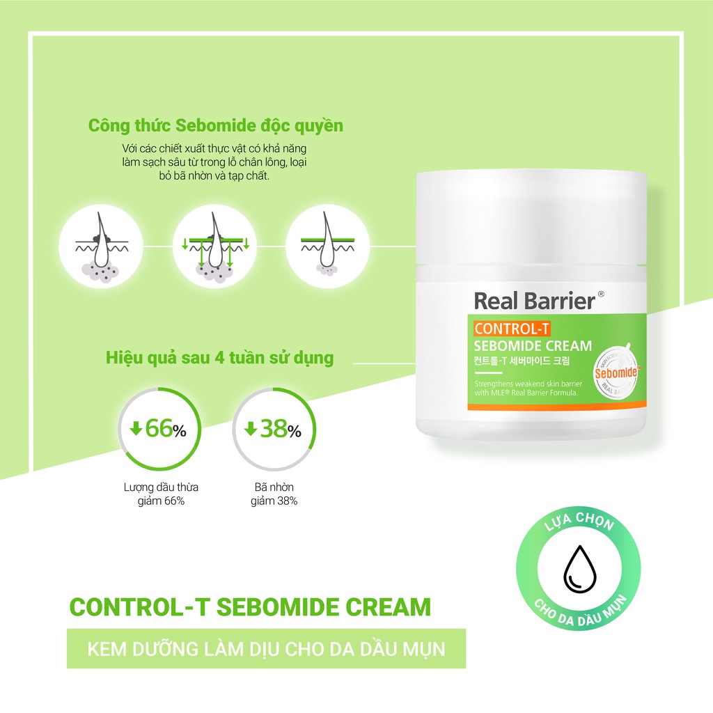 Kem dưỡng ẩm làm dịu REAL BARRIER Control-T Sebomide Cream