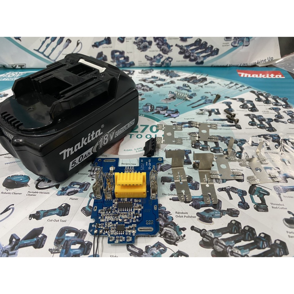 Vỏ mạch Makita 18V có cân bằng, Led báo pin  và nhận sạc zin, có tem đáy.