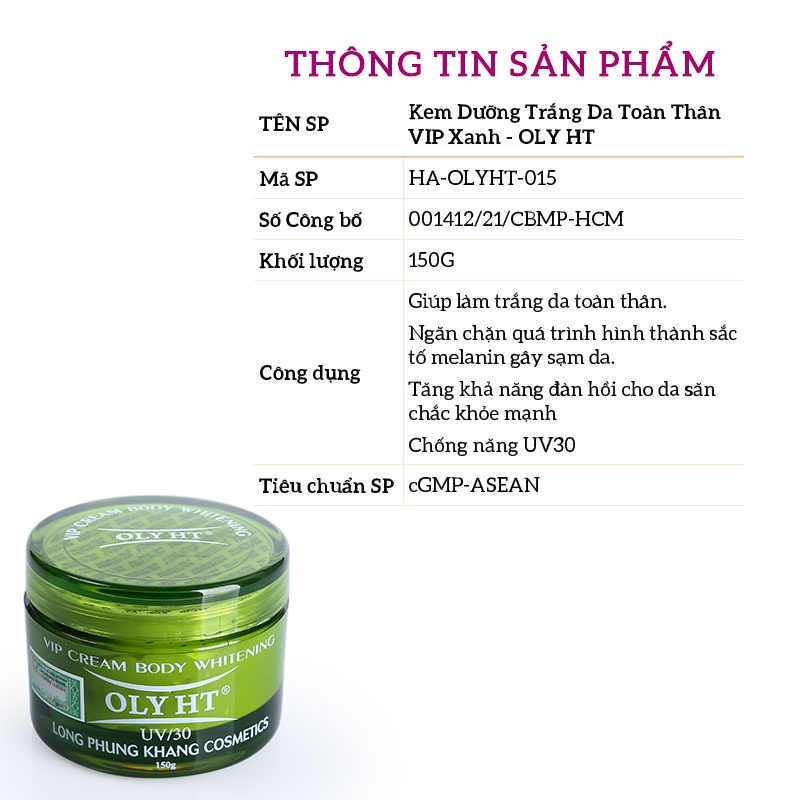 Kem dưỡng trắng da body toàn thân chống nắng VIP nhau thai cừu OLY HT 150g