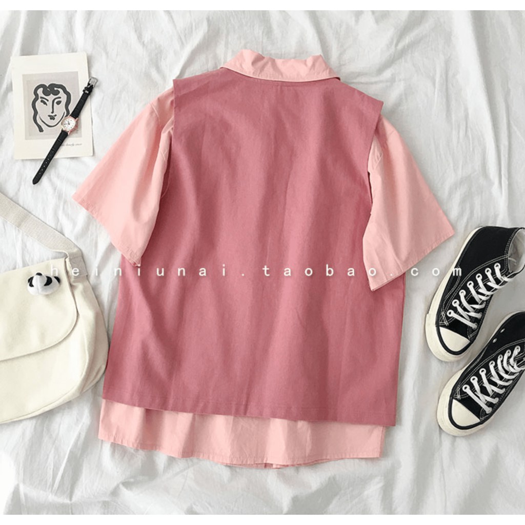 Áo Gile Dâu Tây Áo Khoác Ngoài Phối Màu Phong Cách Dễ Thương Học Sinh