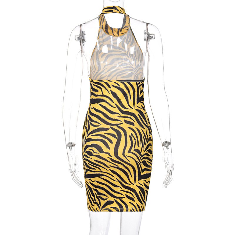 Đầm Không Tay Hở Lưng Họa Tiết Hổ Vằn Quyến Rũ Thời Trang Cho Nữ