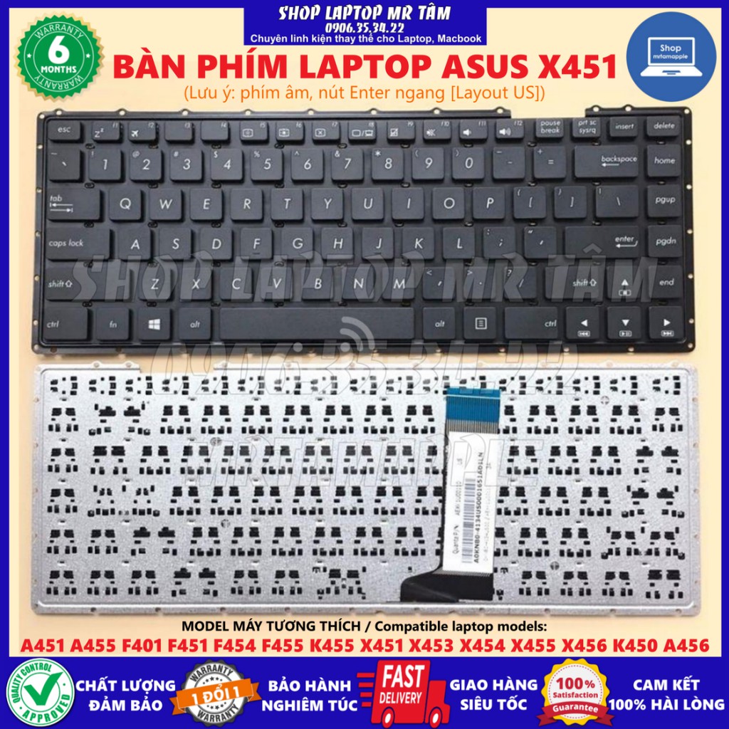 (KEYBOARD) BÀN PHÍM LAPTOP ASUS X451 dùng cho A451 A455 F401 F451 F454 F455 K455 X451 X453 X454 X455 X456 K450 A456