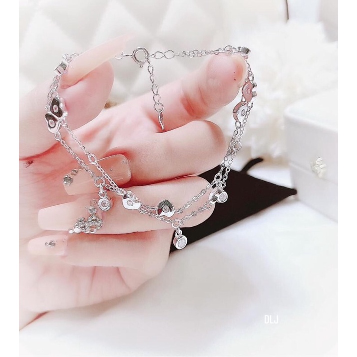 Lắc tay tim dây kép hàng bạc ý đẹp long lanh- chuẩn bạc