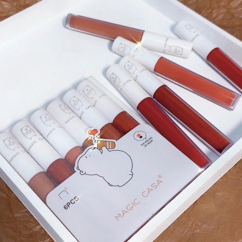 Set 6 Son Kem Lì Magic CASA Chống Nước, Không Dính Cốc Khi Ăn Uống