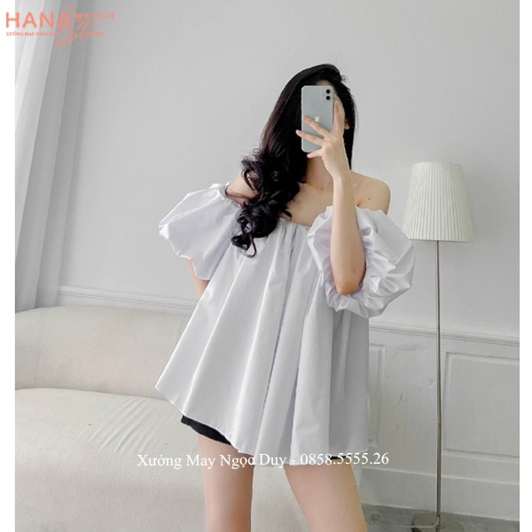 Áo trễ vai tay phồng rộng [HÀNG ĐẸP] dáng giấu quần chun ngực - Áo kiểu nữ bánh bèo tay bồng đi biển tiệc hẹn hò điệu