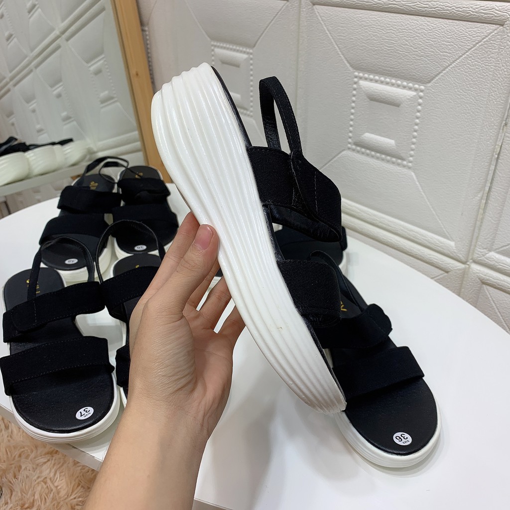 2N06 Giày sandal học sinh thái lan 2 quai nhung đế cao 5cm