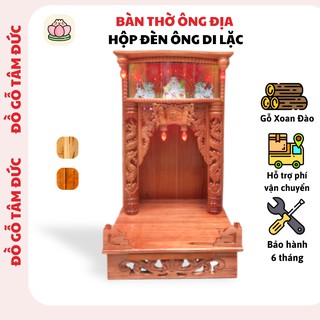 Bàn thờ ông địa thần tài Tâm Đức hộp đèn ông Di Lặc nhiều kích thước gỗ Xoan Đào tặng đèn (BH-6tháng)