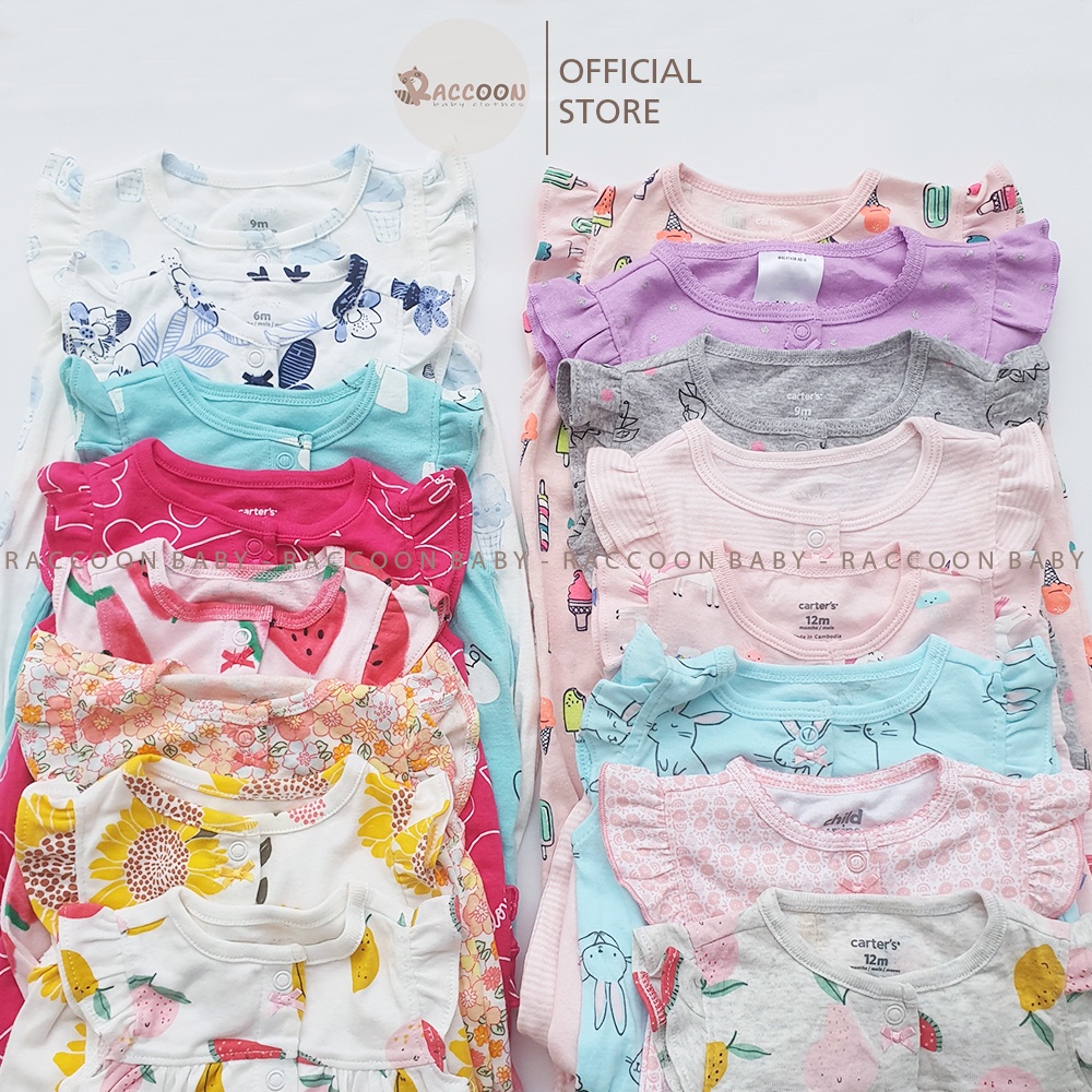 Bộ đồ liền thân tay cánh tiên cúc trước romper body đùi bé gái xuất dư C.a.r.ter's