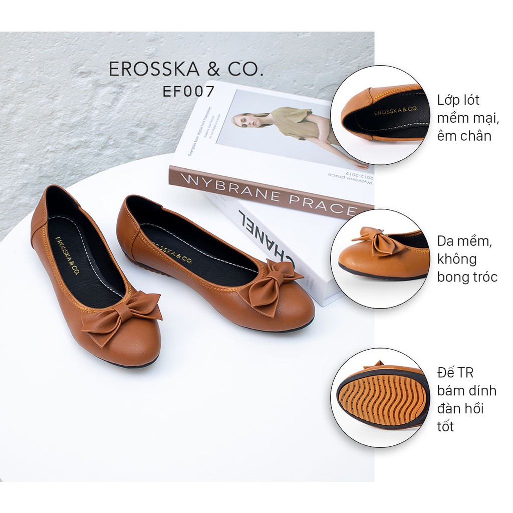 Giày búp bê Erosska thời trang mũi tròn đính nơ xinh xắn màu bò _ EF007 | BigBuy360 - bigbuy360.vn