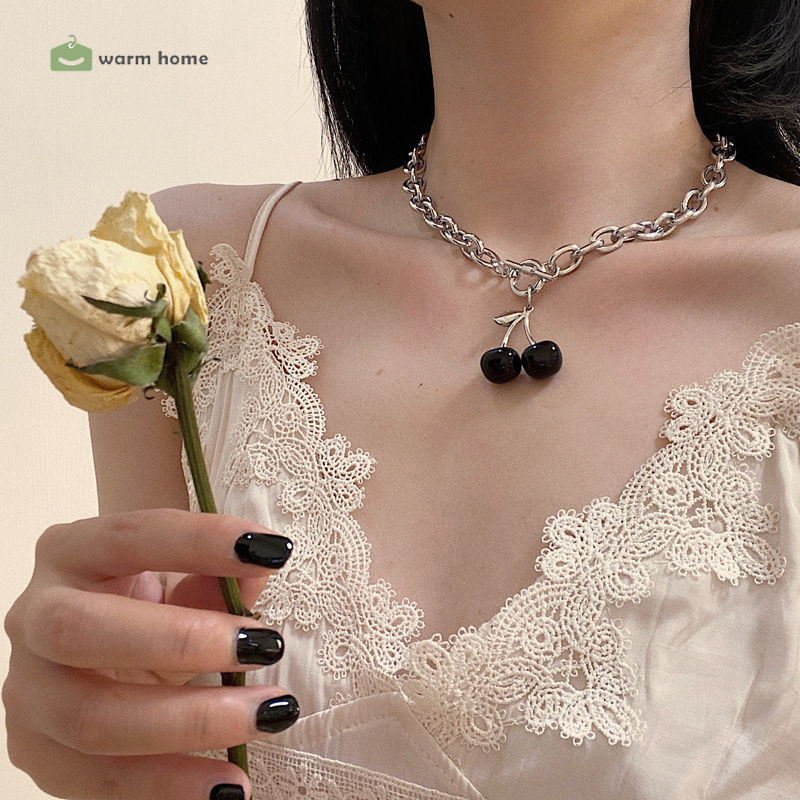 Vòng Cổ Mặt Quả Cherry Đen Cá Tính Phong Cách Retro