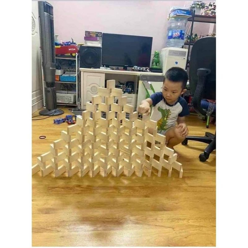 Bộ 60 thanh rút gỗ xếp hình đồ chơi Domino Montessori lắp ráp