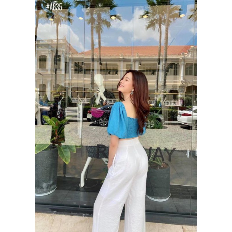 áo crop nhún ngực tay phồng kèm ảnh thật | BigBuy360 - bigbuy360.vn