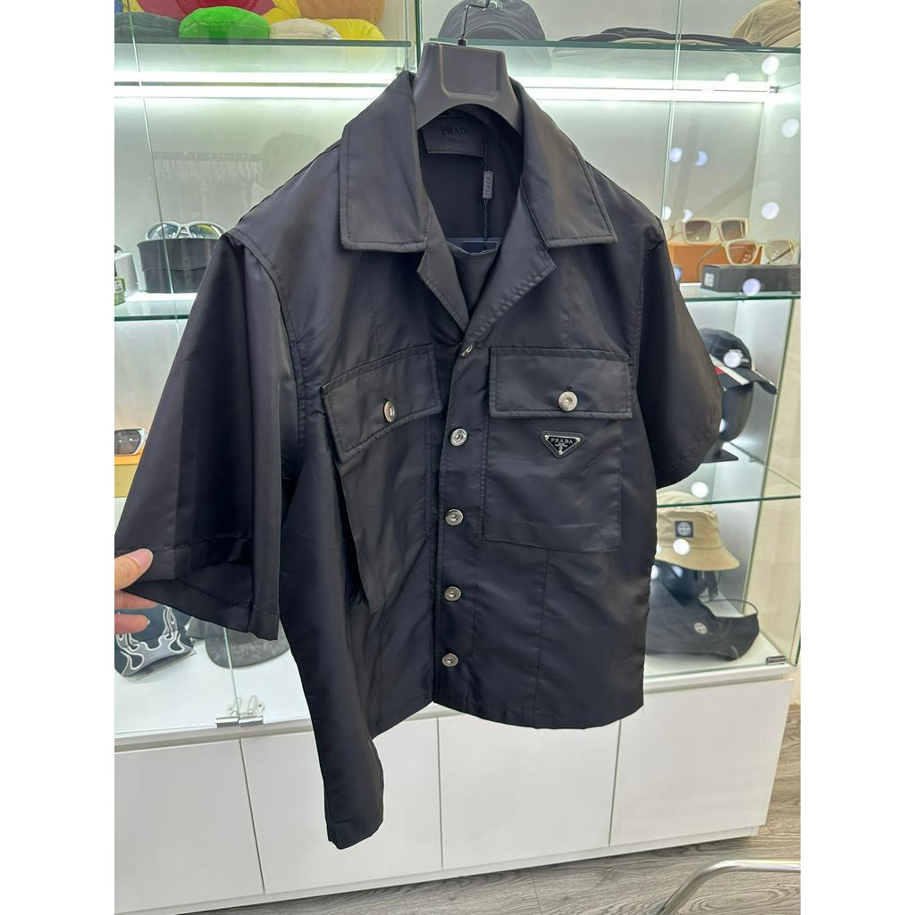 ⚡️[Mirror Quality] - Áo Sơ Mi Prada Black Cropped Re-Nylon Cargo Shirt, Áo sơ mi cộc tay PRADA