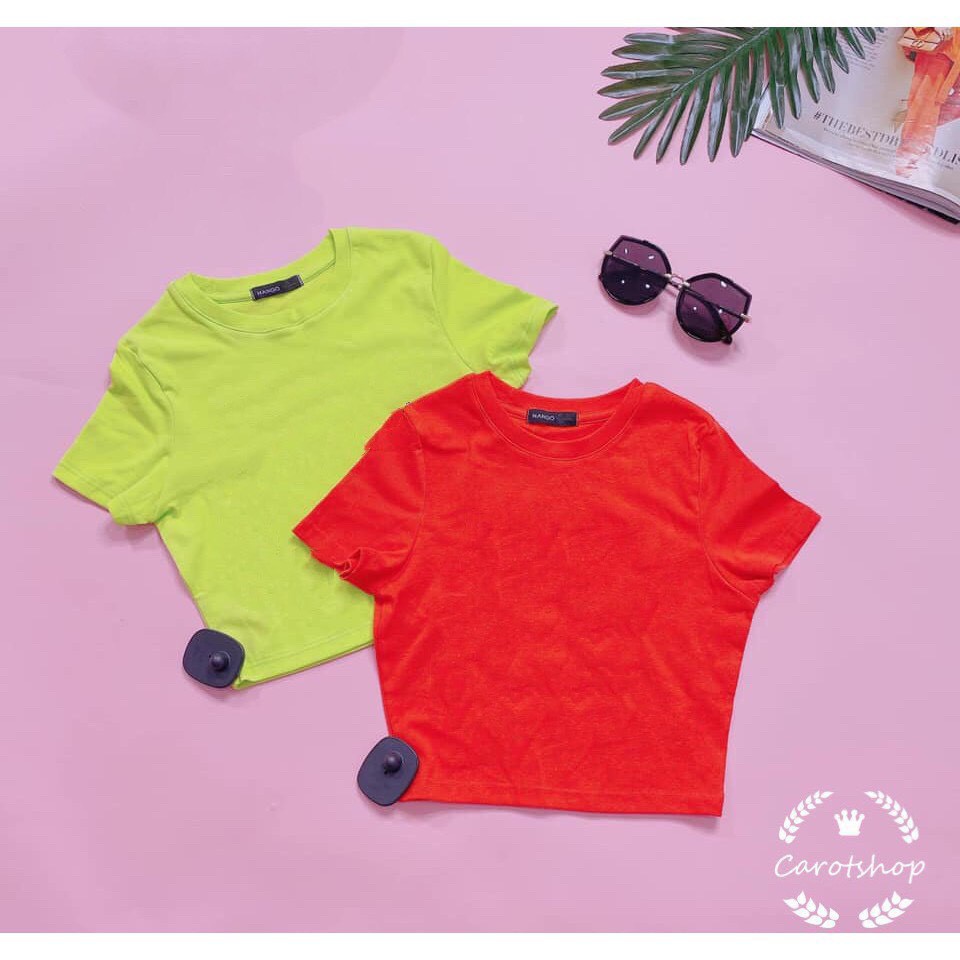 Áo kiểu croptop cổ tròn trơn body xinh xinh , chất thun bozip mềm mịn ( ảnh thật )