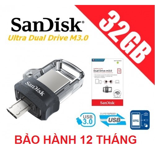 USB OTG 32GB SDisk Ultra Dual Drive M3.0 ( USB 2 Đầu)