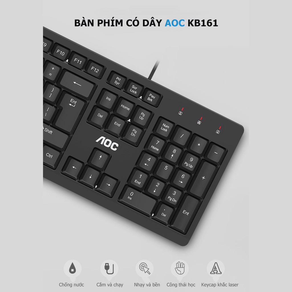 Bàn Phím Máy Tính AOC KB161 Có Dây Chống Ồn Chắc Chắn Siêu Bền