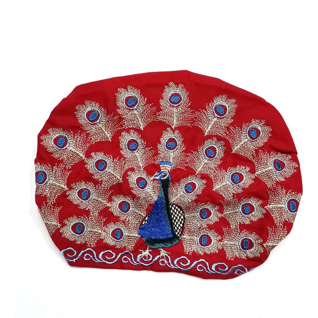 Mũ Vành Tròn Màu Trơn Thêu Hình Chim Công Vintage Cho Nữ