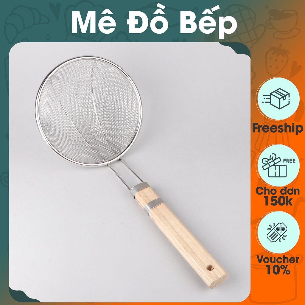 Vợt lưới vớt thức ăn inox Bam House cán gỗ đường kính 14cm cao cấp VCG01