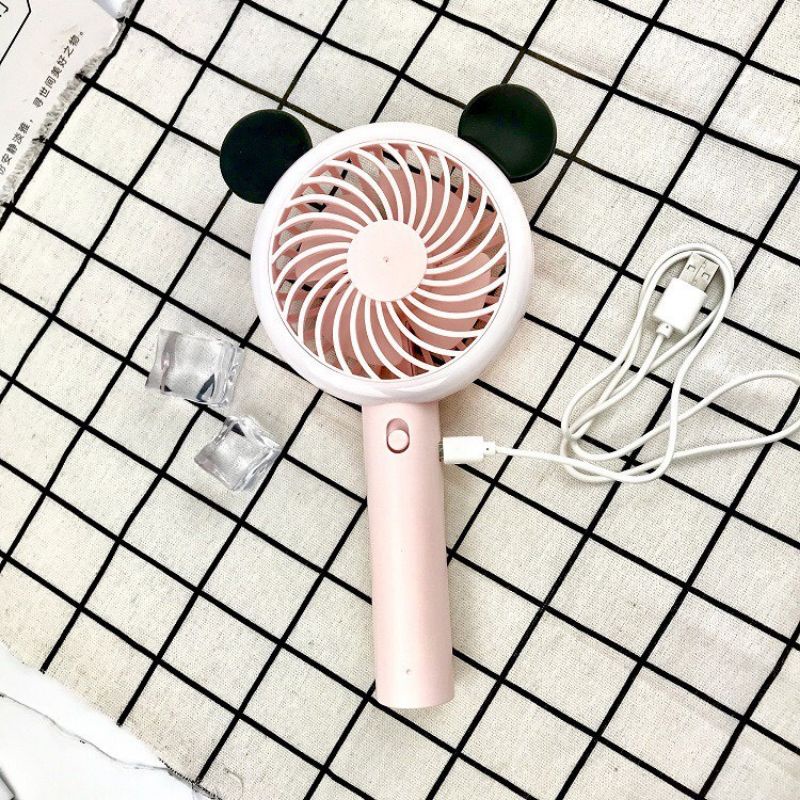 Quạt Mini Cầm Tay 3 Cấp Độ Gió Có Đèn Led - Quạt Tai Gấu Tích Điện Bỏ Túi