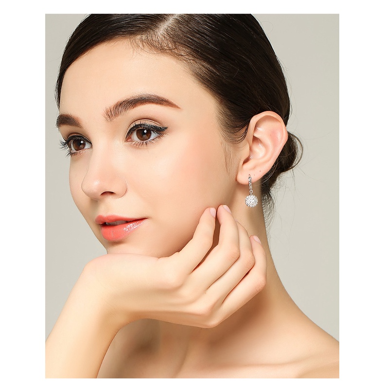 Bông tai bạc hình cầu đính đá, chất liệu bạc cực xinh xắn trẻ trung - Trang sức bạc Evasilver