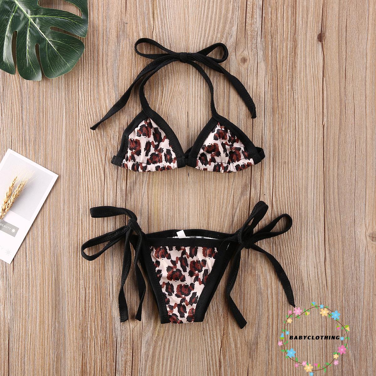 Set Bikini Hai Mảnh Họa Tiết Da Báo Dễ Thương Cho Bé Gái