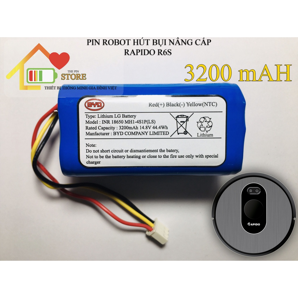 PIN ROBOT HÚT BỤI NÂNG CẤP RAPIDO R6S  (DUNG LƯỢNG 3200 mAH ) BẢO HÀNH 9 THÁNG
