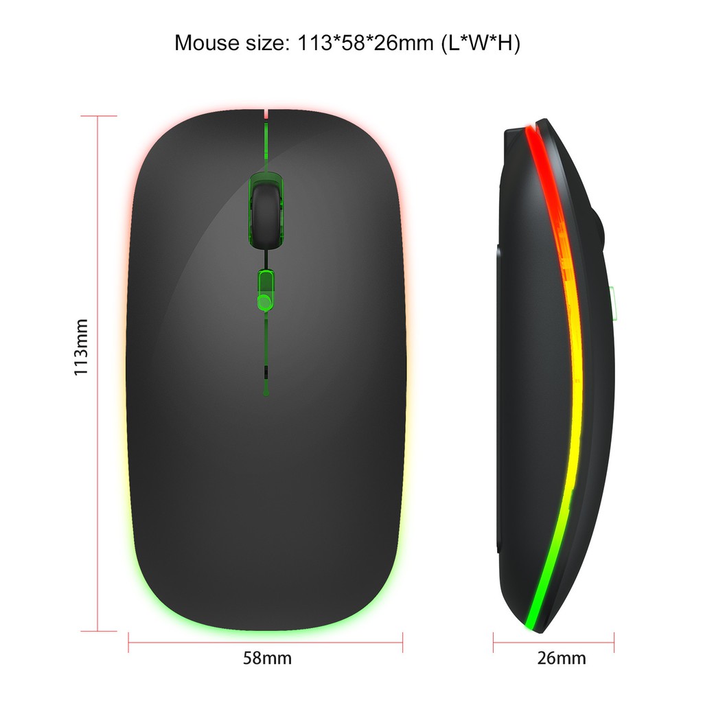 Chuột Không Dây LED Đổi Màu 2.4GHz Siêu Mỏng Chống Ồn Chuyên Dụng Văn Phòng Gaming Cho LAPTOP / Máy Tính / PC