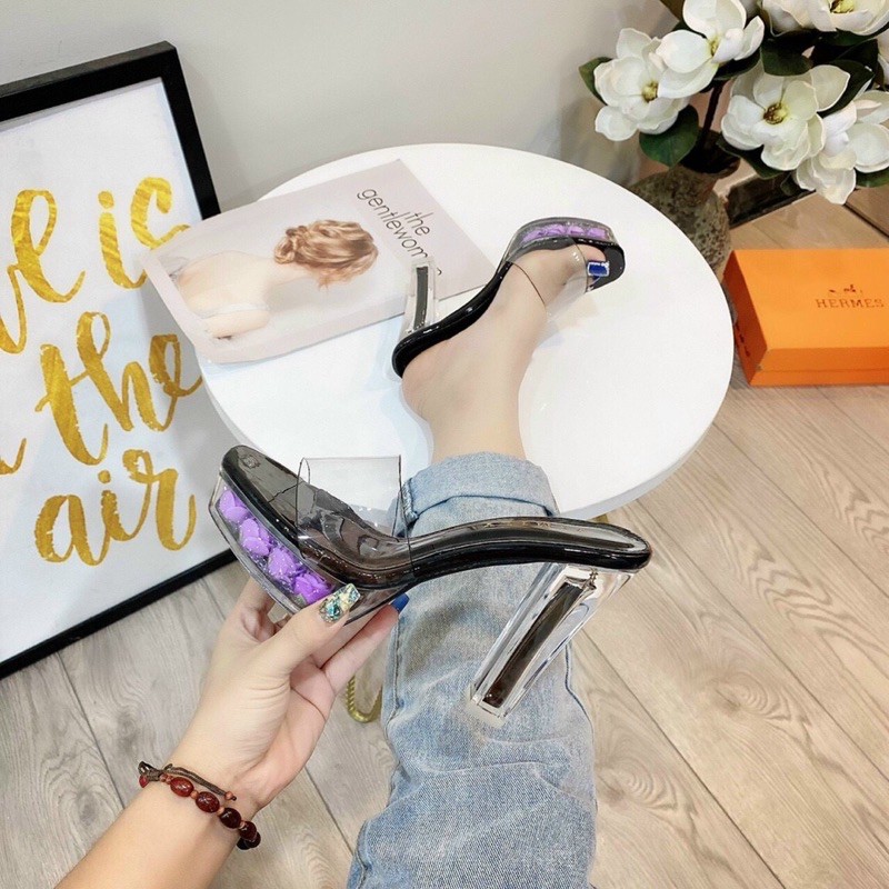 Guốc quai trong gót đúp 10cm đế hoa