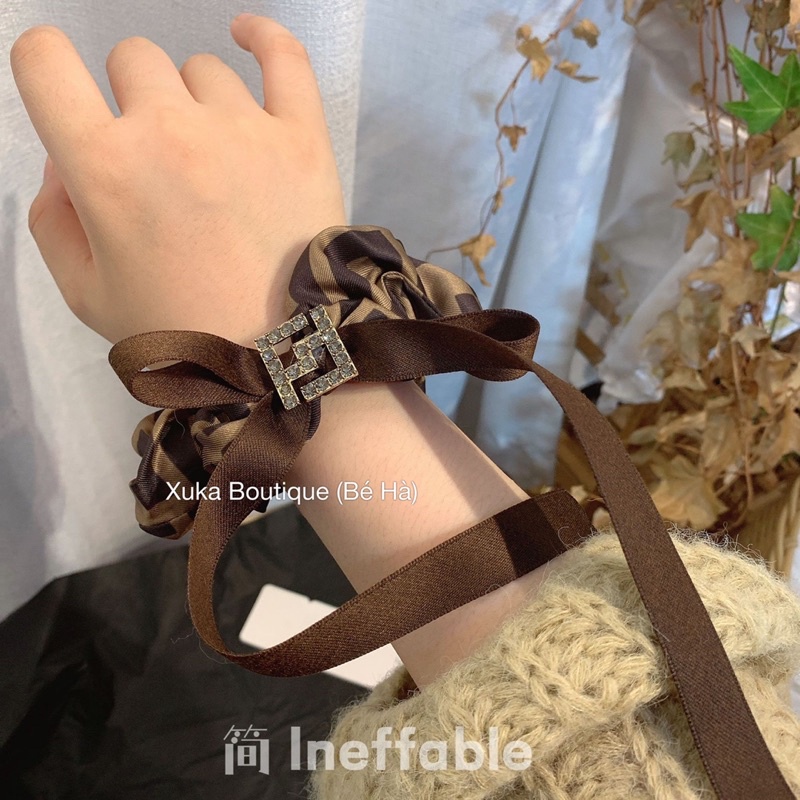 Dây Buộc Tóc Nữ Gắn Đá Chữ FF Thương Hiệu Cao Cấp